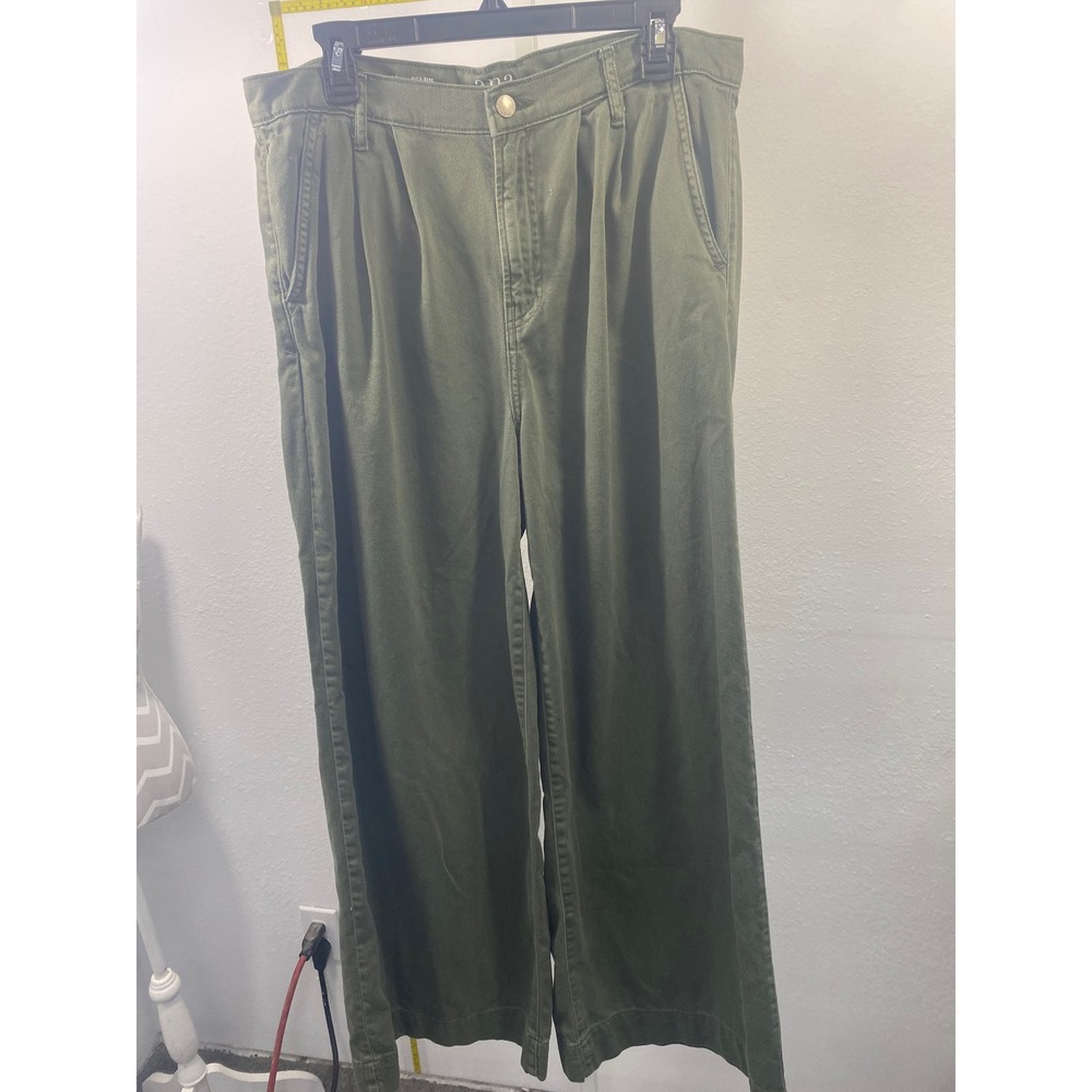 ANA A New Approach Olive Green High-Rise Wide Leg Pleated Trousers Pants Size 12